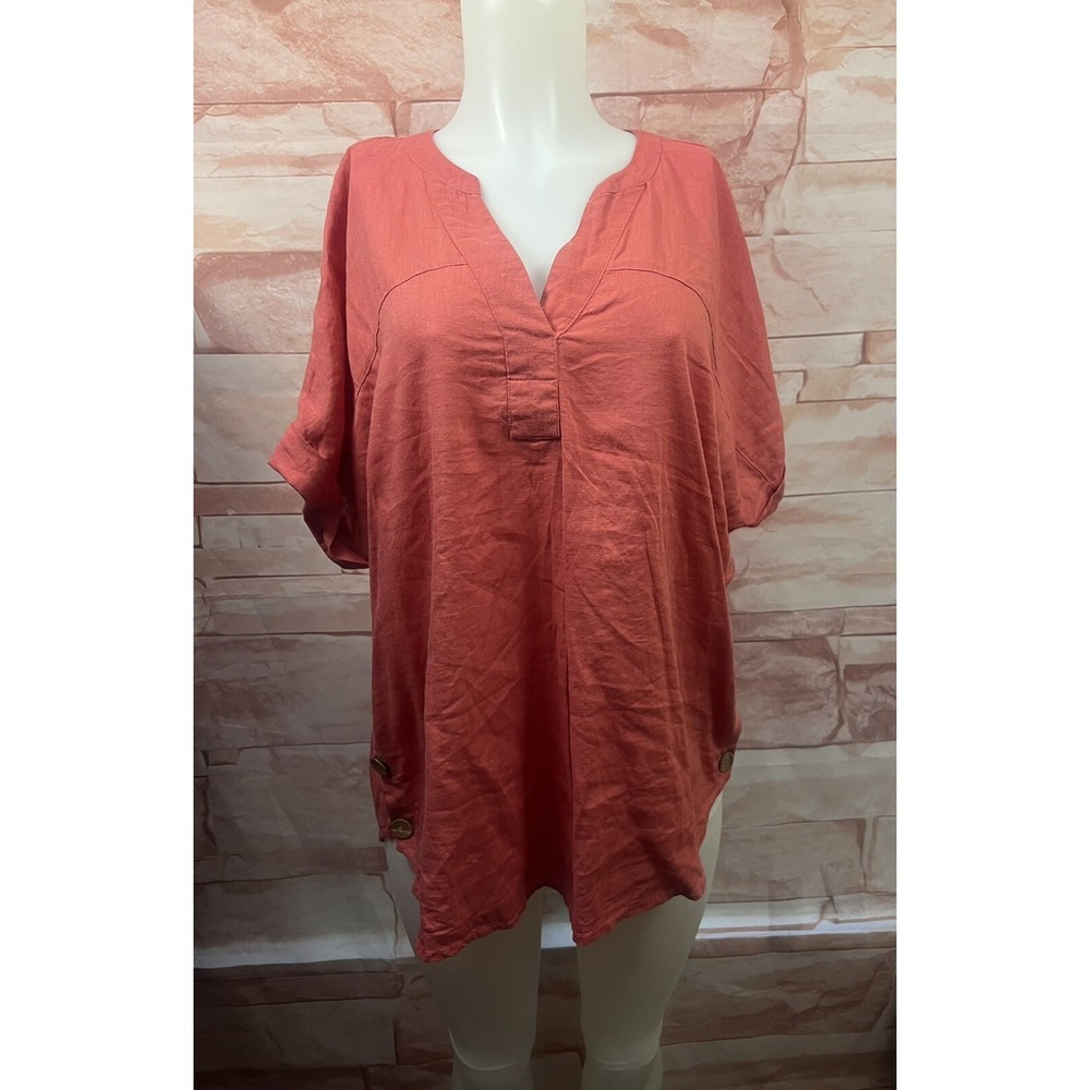 D&Co Naturals Top Short Slv Sz L‎ Flax, Linen,